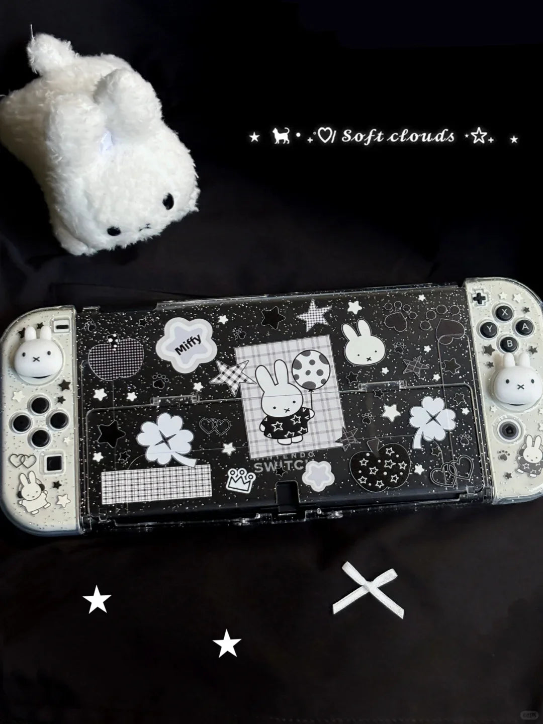 New In Stock Miffy Co-Branded Nintendo Switch OLED NS NS2 LITE Protective Case Glitter Handle Cover Transparent Black White Gift