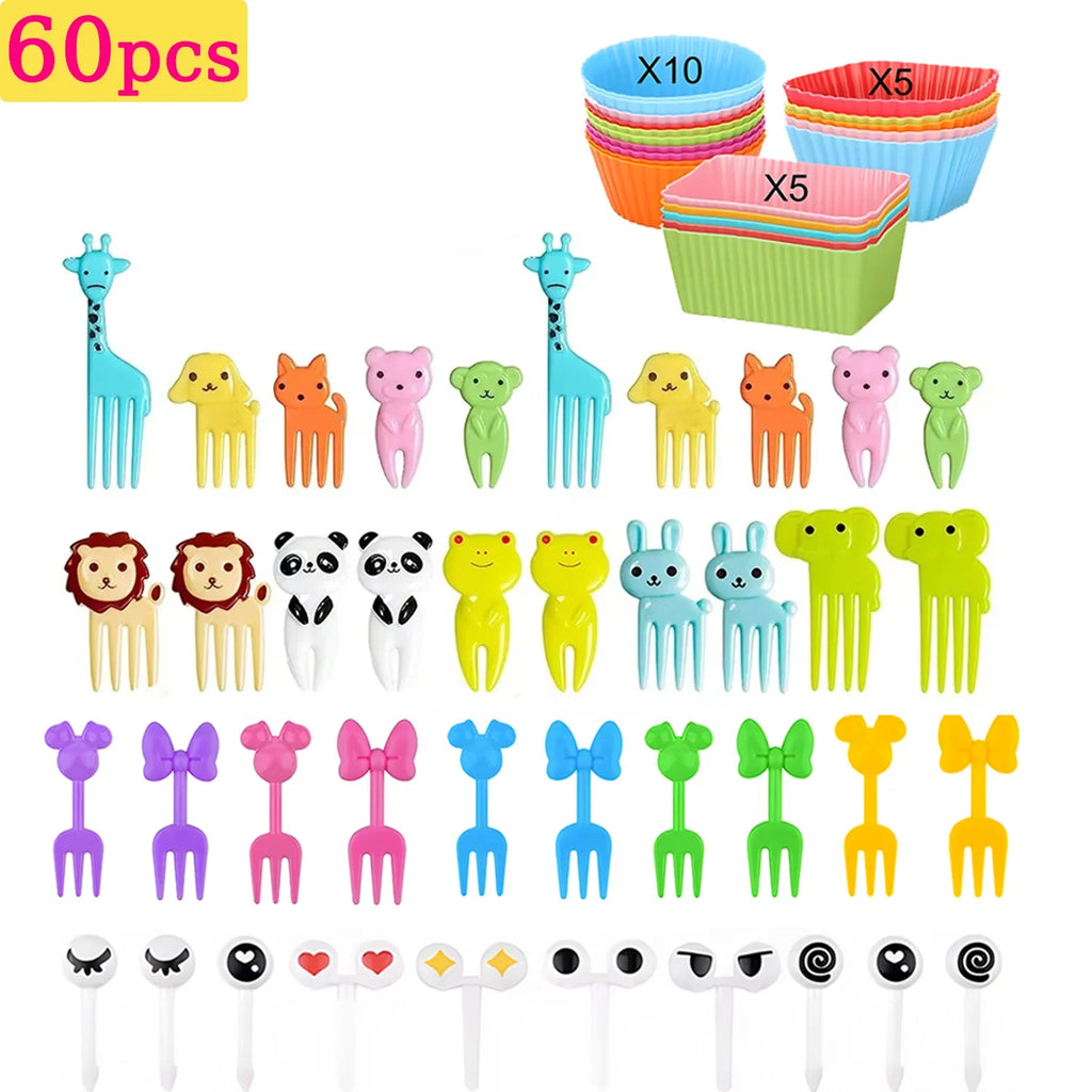 Mini fruit forks toothpicks skewer set for kids children plastic animal food picks for bento Lunch box decorating accessories