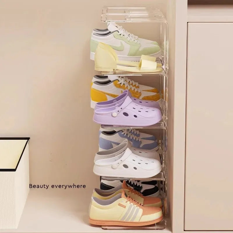 1pc Acrylic Children'S Shoe Organizer, 4-Compartment Transparent Shoe Rack,Baby Shoe Storage Shelf, for Various Room Types