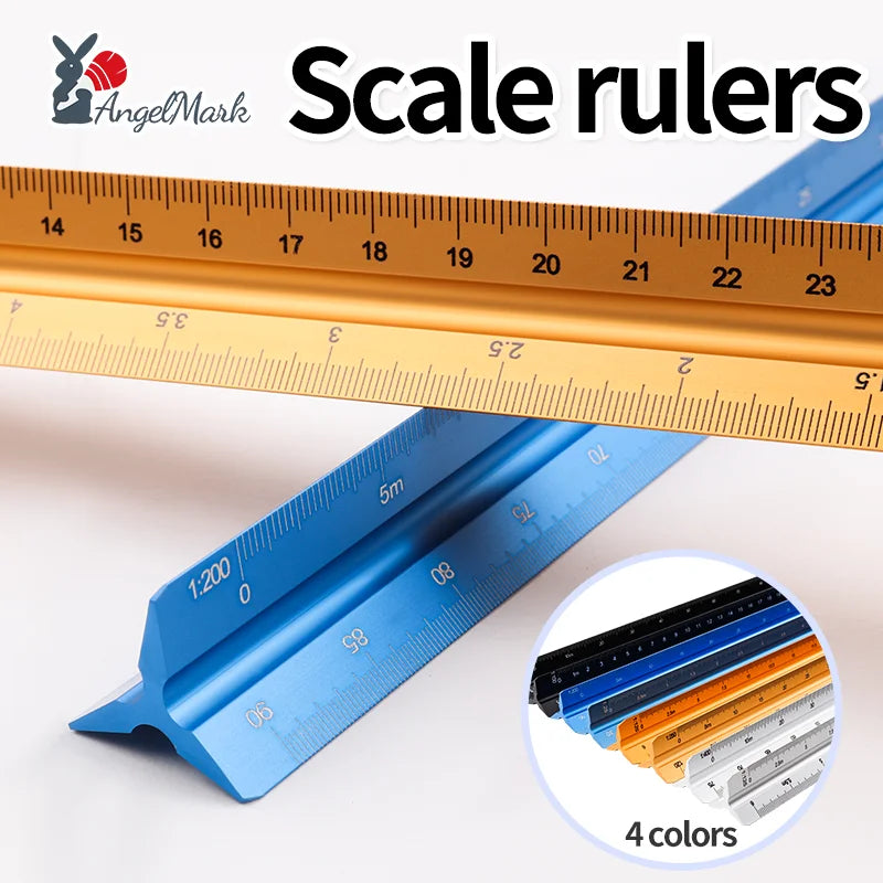 Space Ball 30cm Triangular Scale Ruler Metal Straight Ruler Metric Architect Engineer Accurate Drafting Measure Tool