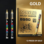 12 Pcs Black and White/Gold and Silver Acrylic Paint Markers Set, Large Ink Capacity, Skin Color Brush Markers Pen Art Supplies