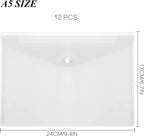 12 Pcs Plastic Envelopes Clear A5 Letter Size Waterproof Poly Envelopes Folders with Snap Closure for Office School Supplie