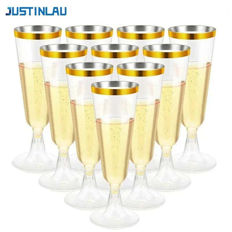 JUSTINLAU 25/50/100pcs Disposable Cups Clear Plastic Champagne Flutes Bar Cups Toasting Glasses for Weddings Party Cocktail Cups