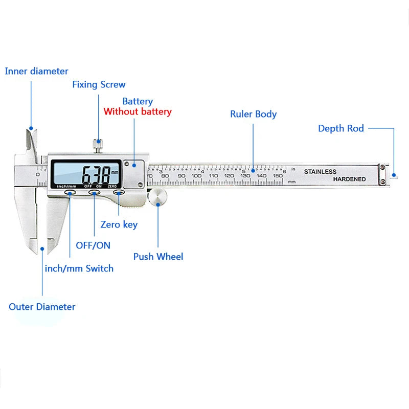 0-150mm Vernier Caliper Stainless Steel LCD Digital Caliper 6 inch Instrument Depth Measuring Tools by