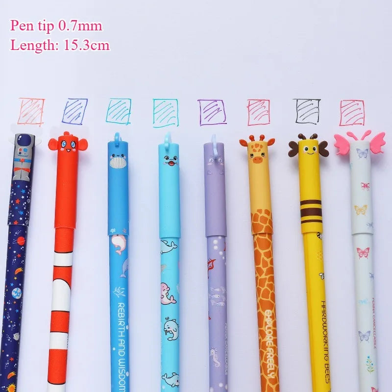 4/8pcs Colors Erasable Gel Pens with Erase Ink Cute Animal Pen Colours 0.5mm/0.7mm Tip Fine Ballpoint Pen for School Office Gift