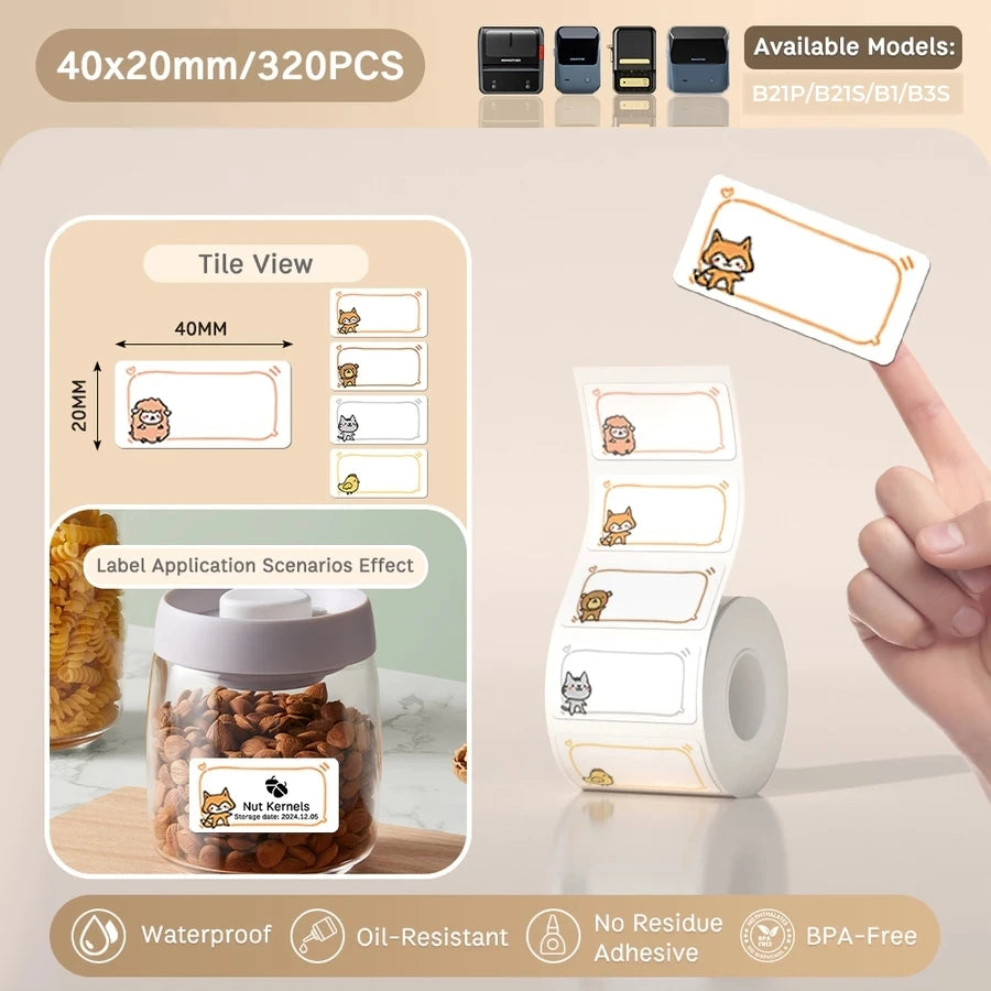 NIIMBOT B21/B203/B3S Colored Label Machine Printing Paper Self Adhesive Label Waterproof Oil Resistant Tear Resistant Label