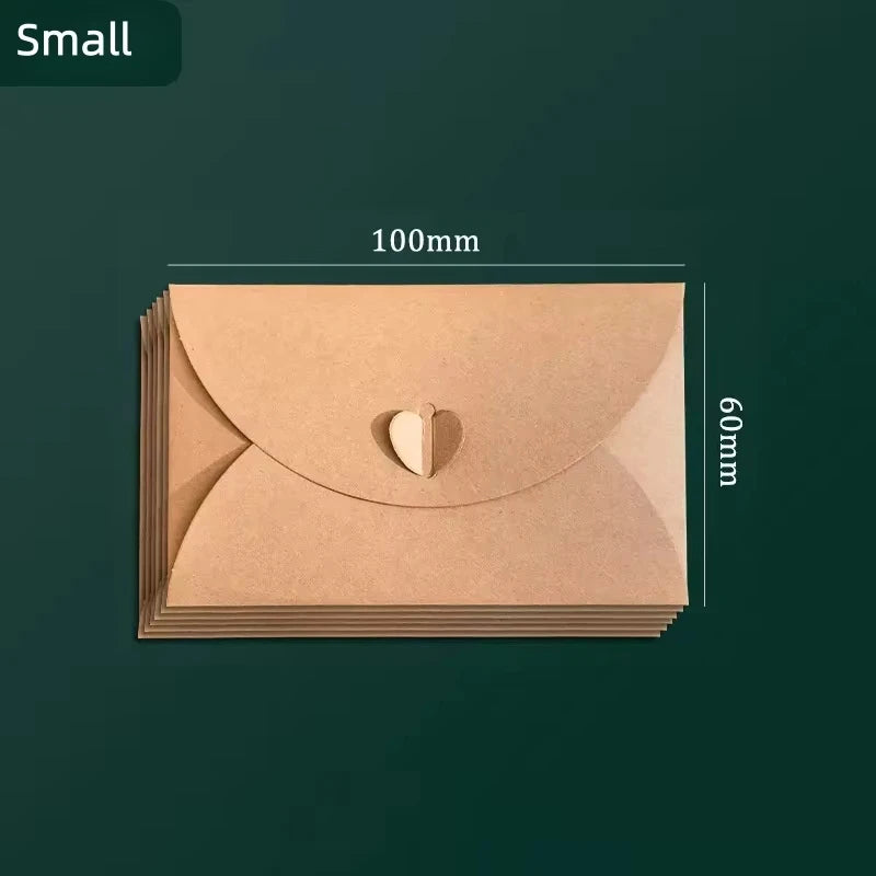 50pcs Japanese Kraft Paper Heart Envelopes - Vintage Ins Aesthetic for Couples Love Letters, European Style Creative Pouch