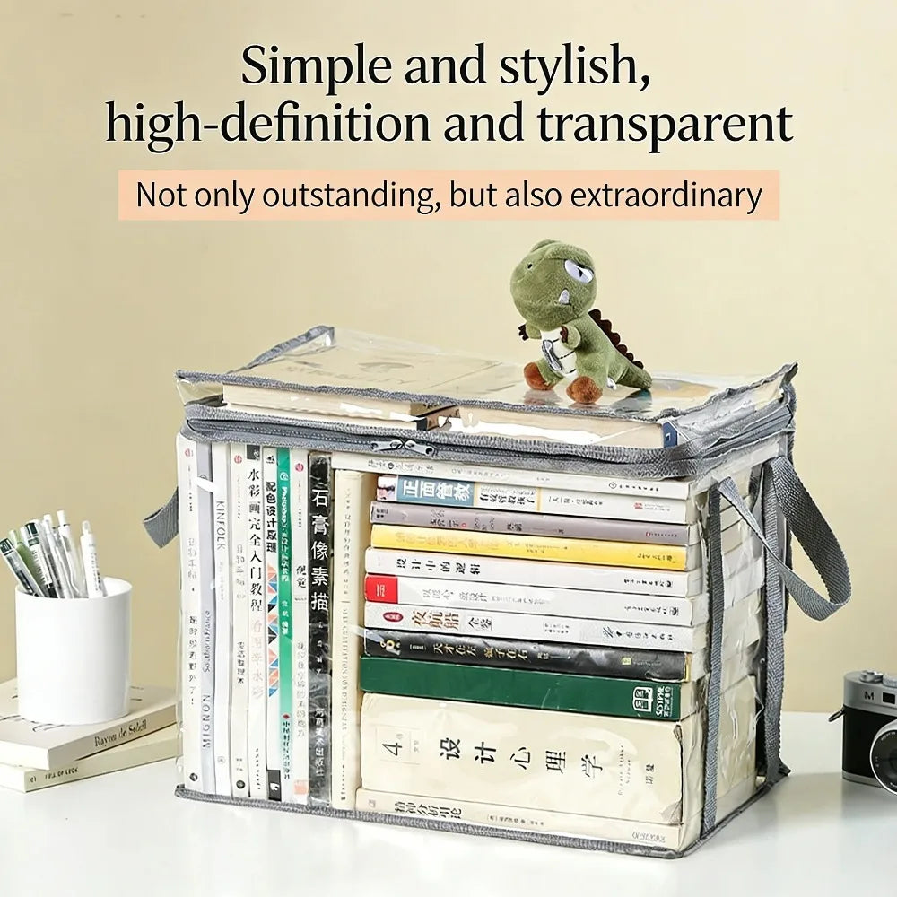 Large capacity foldable storage box student dormitory classroom book storage box transparent waterproof home book box.