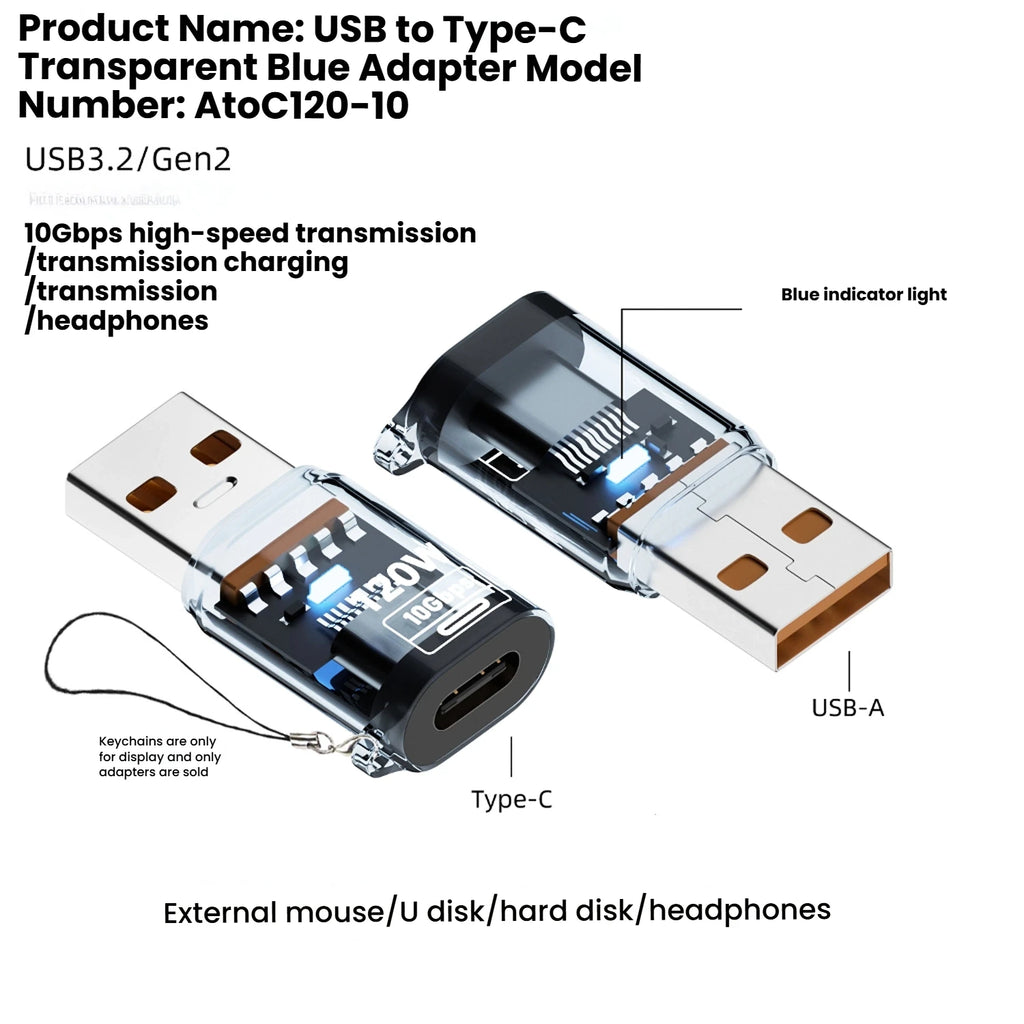 Type C Adapte USB 3.2  OTG Fast Charging 120W 10GB High Speed Data Audio Transfer For PC Tablet