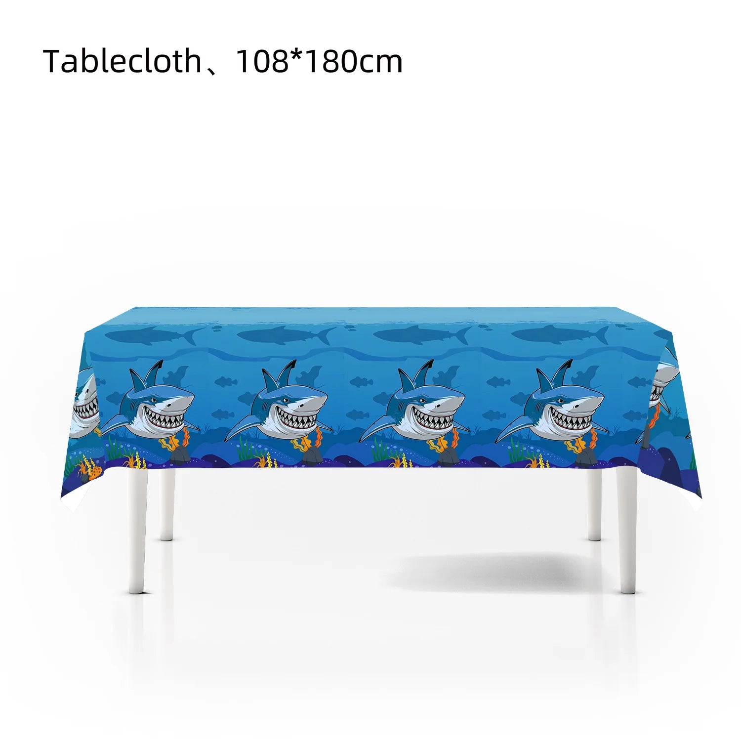 Ocean Shark Theme Disposable Tableware Cute Cartoon Marine Animal Plastic Tablecloth Kids Birthday Party Baby Shower Decor