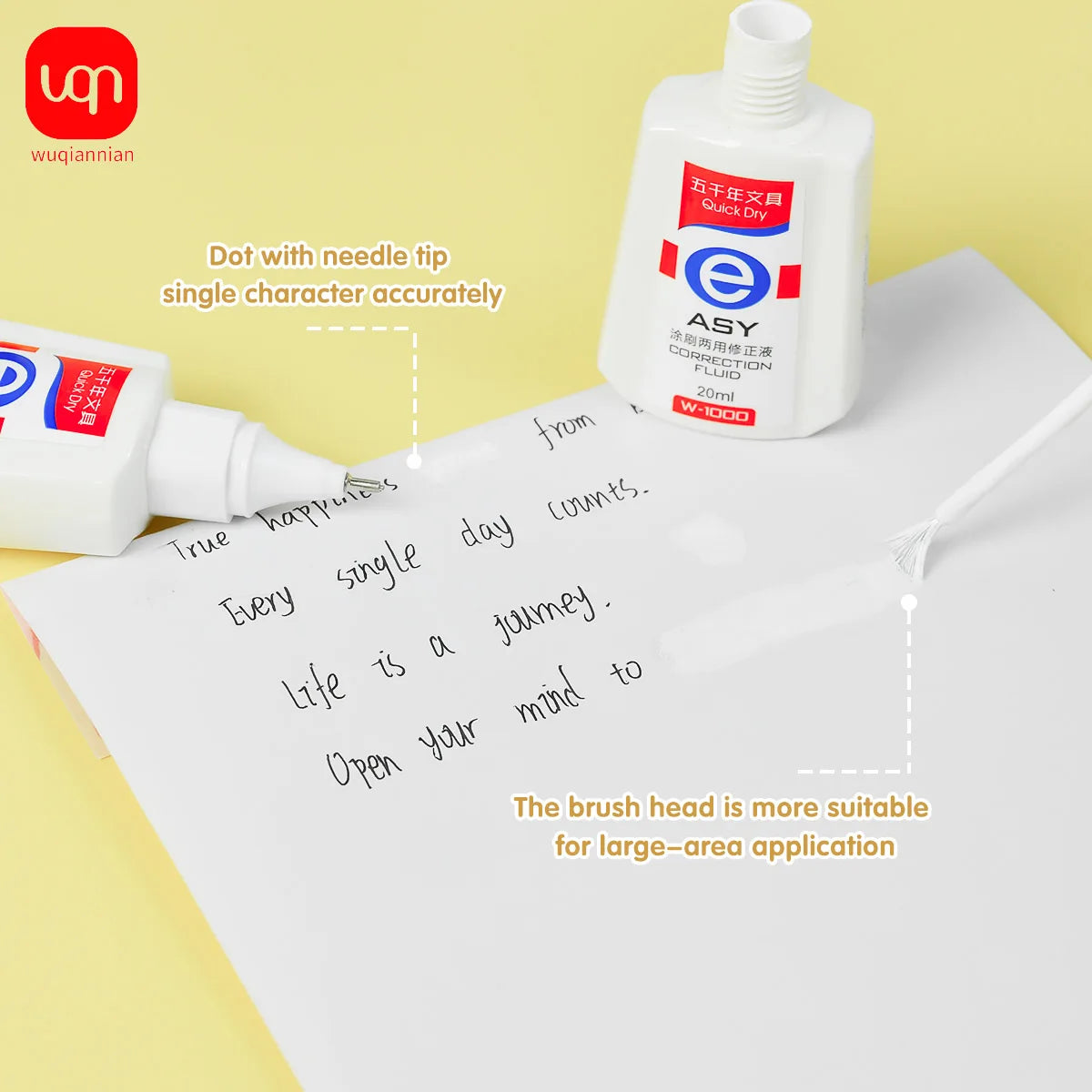 WQN Quick-Dry Correction Fluid, 20ml, White And Easy To Apply, Shortened Drying Time, Available In Packs Of 1/3/6PCS