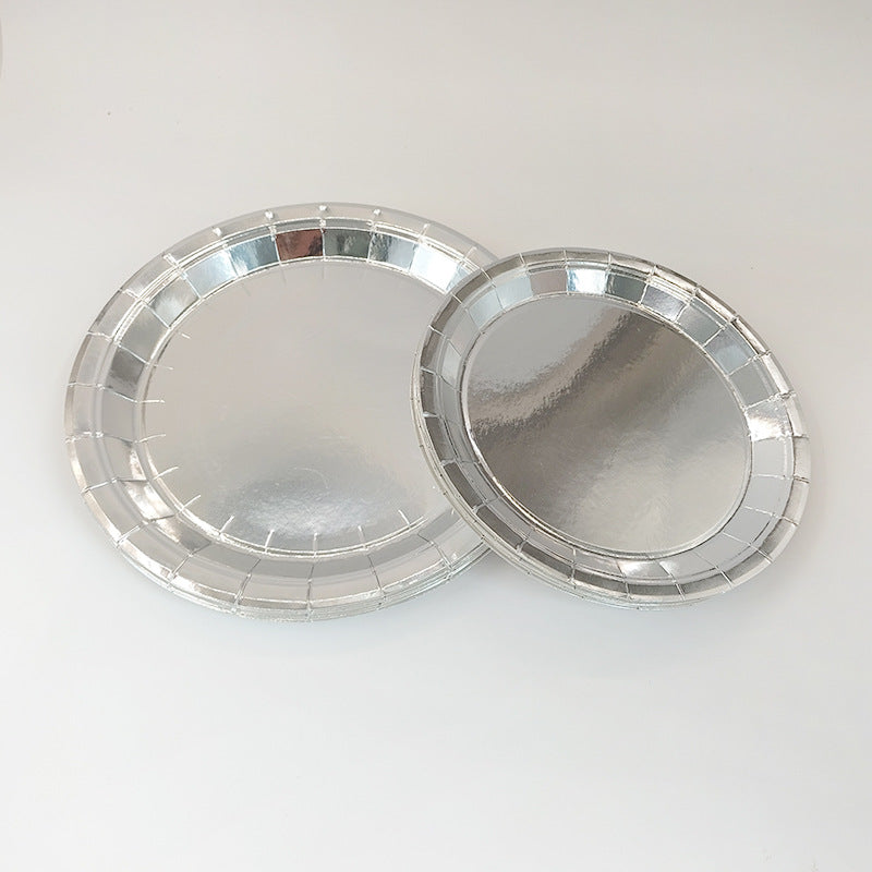 Silver Paper Plates Banner Tablecloth Birthday Party Decor Disposable Tableware Set Baby Shower Wedding Bachelor Party Supplies