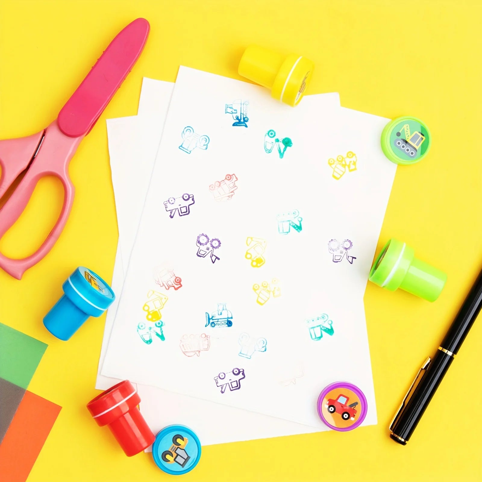 10/20/30 Pcs Construction Vehicle Stamps Classroom Reward Construction Vehicle Miniature Scrapbook Stamps Summer School Gift