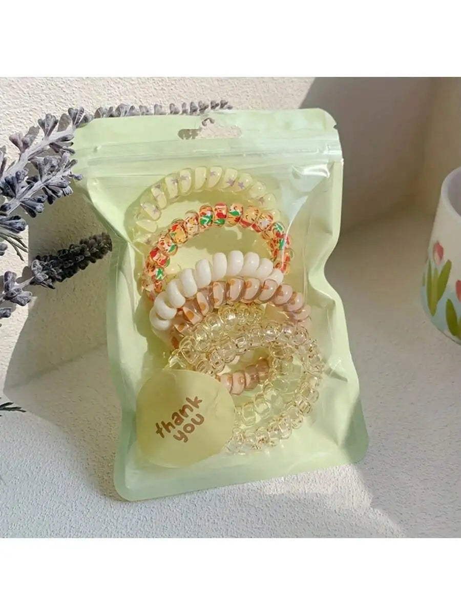 Set Women Fashion Telephone Wire Elastic Hair Band Colorful Printed Spiral Cord Rubber Band Hair Ties Hair Accessories Gift