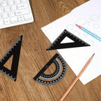 Metal Geometry Set, 4Pcs Precision Ruler Protractor Triangle Ruler Set, Black Anodized Math Drawing Tools for Students & Office