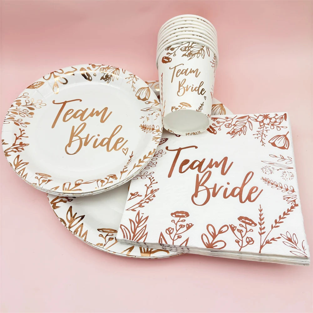 1Bag Team Bride Disposable Tableware Paper Plates Cup Wedding Bridal Shower Hen Night Bachelorette Engagement Party Decoration