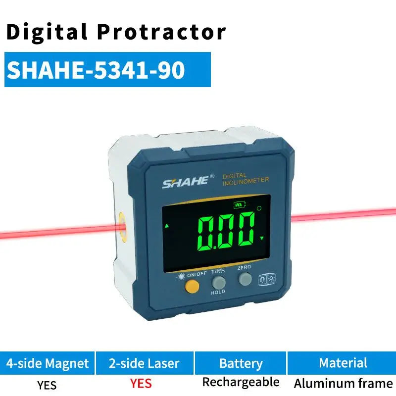 SHAHE Rechargable Digital Protractor Inclinometer Digital Angle Finder Level Box Angle Measuring Tools