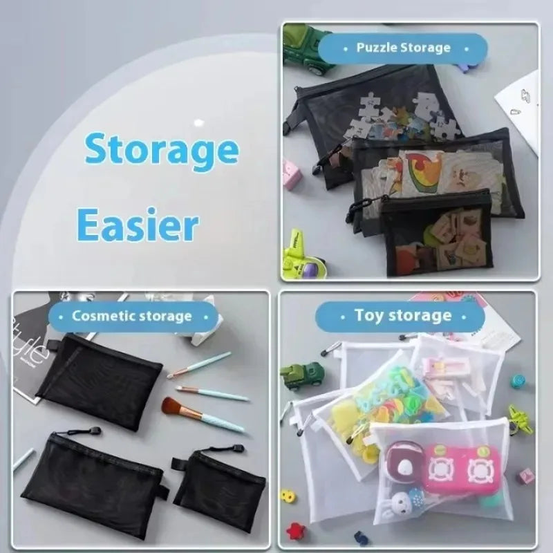 1-12pcs Mesh Zipper Pouch Student Waterproof Zip File Bag Makeup Bag School Office Supplies Miscellaneous Storage Organizer