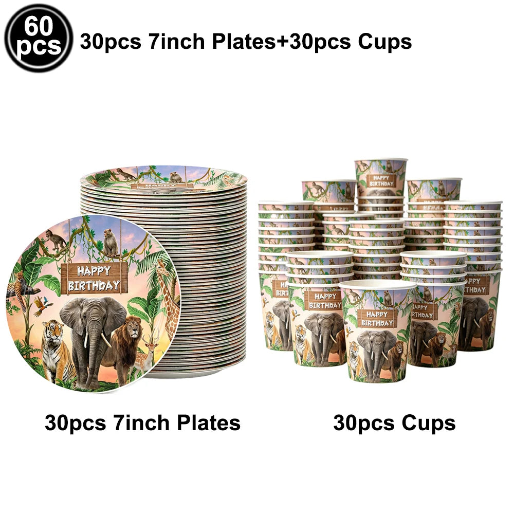 Jungle Disposable Paper Plate Napkin Cup Safari Animal Party Supplies for Baby Shower Safari Jungle Theme Birthday Decoration