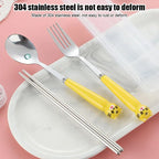 Cute Cartoon Travel Tableware with Case Portable Utensils Cutlery Set Reusable Flatware Silverware Include Fork Spoon with Case