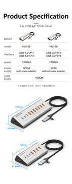Blueendless Aluminium 10Gbps USB3.2 Gen2 4/10port HUB Docking Station USB-C USB-A Type C Splitter Adapter for PC Laptop macbook