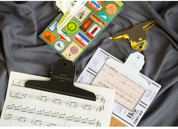 Retro Metal Wide Binder Clip Big Black Gold Binder Paper Clips Metal Hinge Clip Clamps for Crafts Photos Office School Supplies