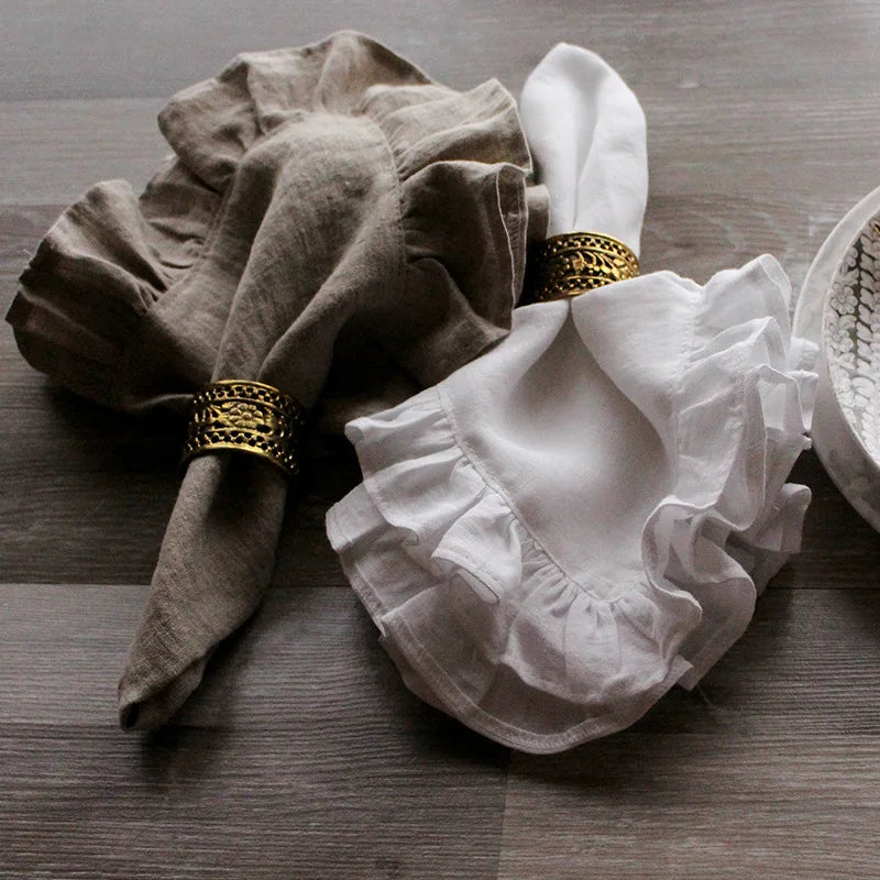 1 Pcs 100% Linen Napkins Wedding Dinner Solid Color Flounce Placemats Ruffle Edge Classical Custom Home Table Napkin