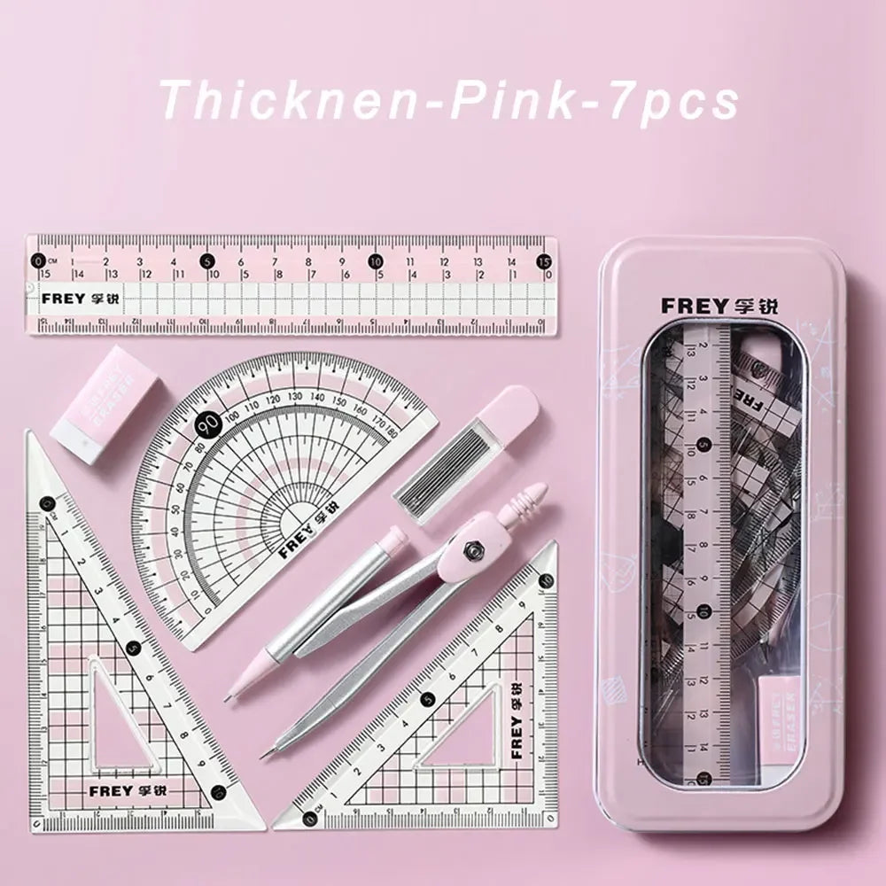 New 7Pcs/Set Professional Back to School Mathematical Rulers Set Compass Ruler Multi-function Drawing Tools Students Stationery