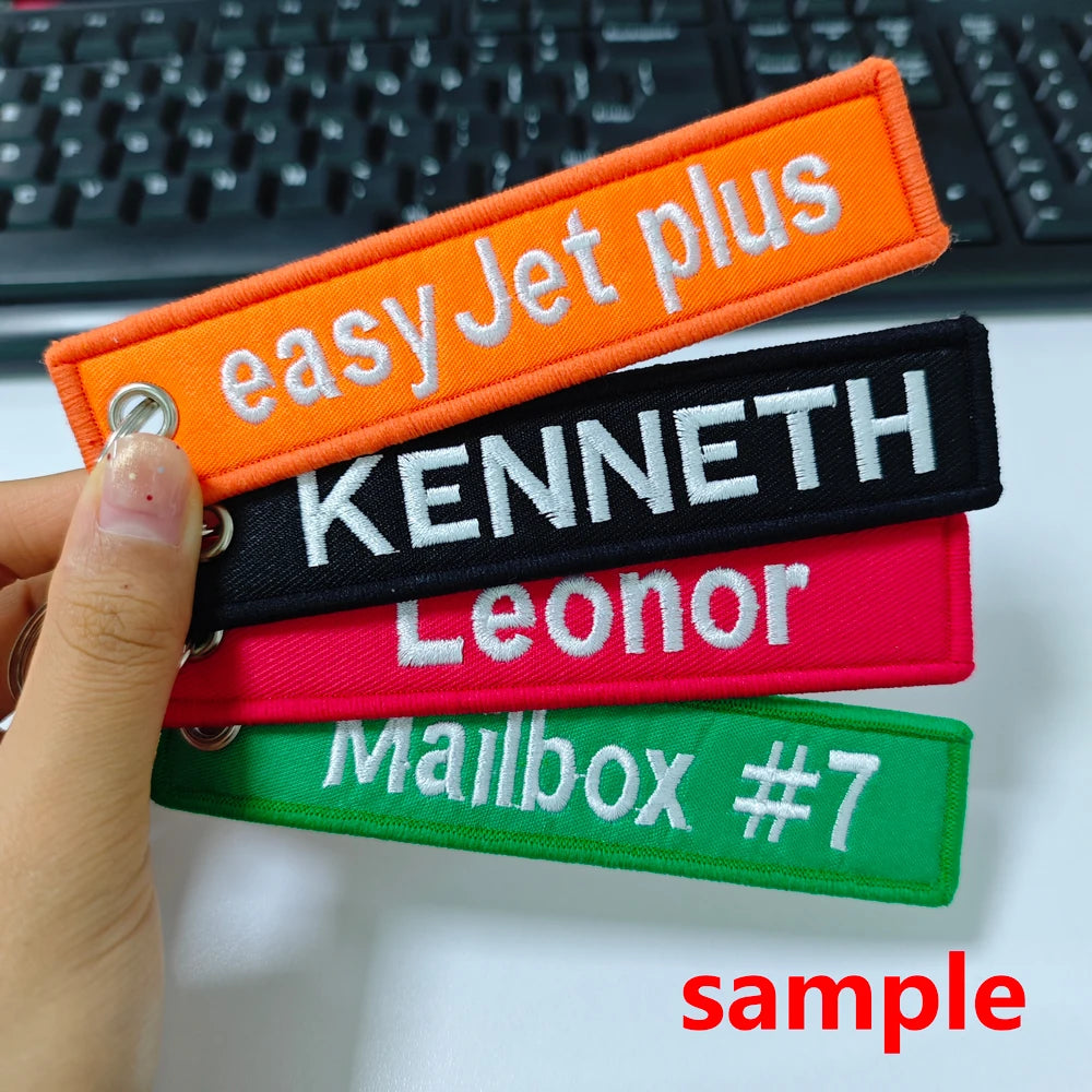 Custom Embroidered Keychain - Personalized Text Name Tag Keyring for Motorcycle, Car, Backpack, Luggage Travel Accessories