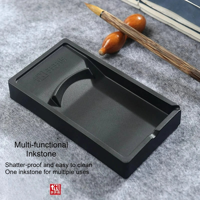 Multi-functional Inkstone Holding and Grinding Ink Anti-drop Portable Easy Clean Both Sides Usable Stationery for Students