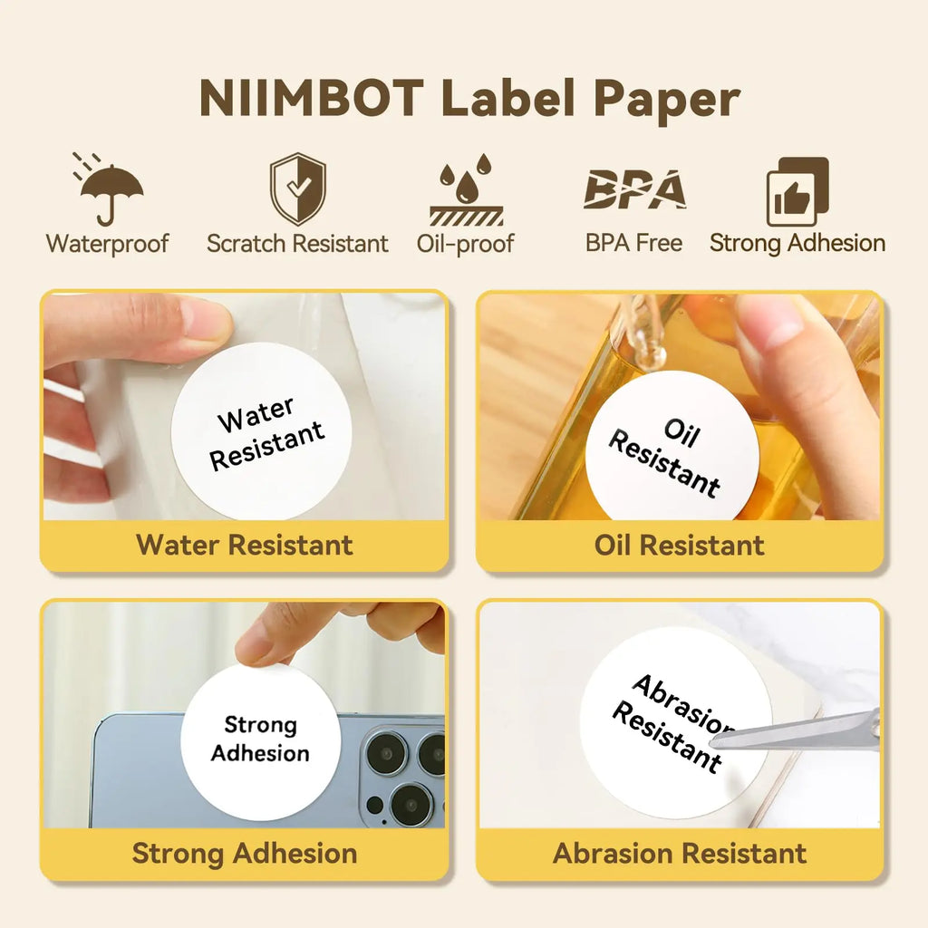 3/5/10 Rolls NiiMbot B21 B1 Label Printer Paper Roll Waterproof Anti-Oil Tear-Resistant Price Tag Pure White Sticker Papers