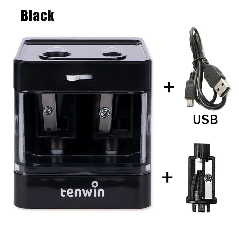 Tenwin Automatic Electric Pencil Sharpener  mini Usb Dual power Sharpener supply School Students Stationery for 6-12mm pencil