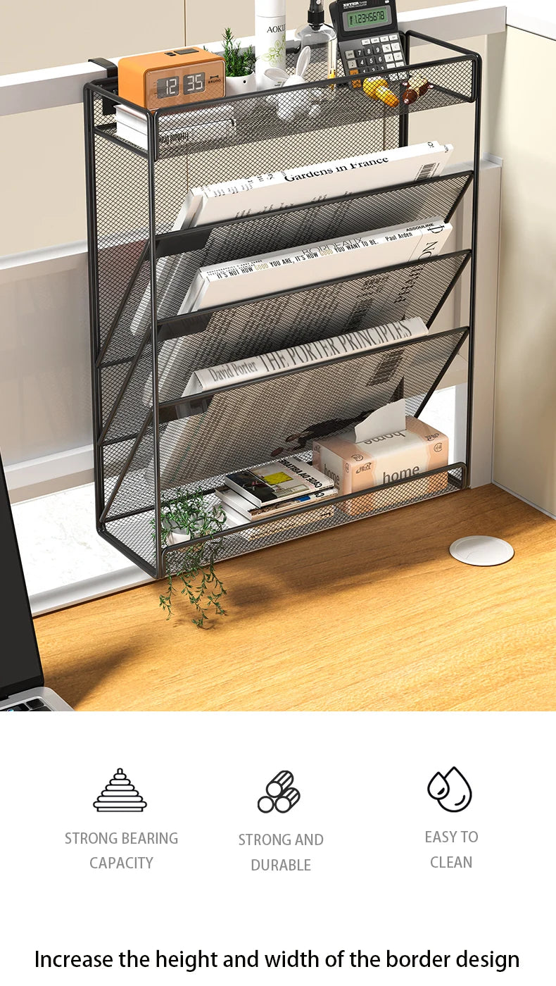 Desk File Organizer Mesh 5-Tier, Hanging Wall Mount Document Organization Stand, Desktop Vertical Mail Paper Folder Holder Rack