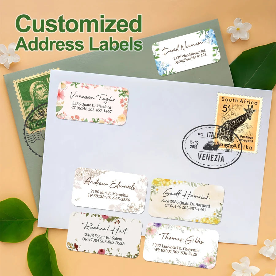 Personalized Floral Mailing Stickers - Self-Adhesive Address Labels for Business/Stationery,Custom Design & Recyclable Material‌