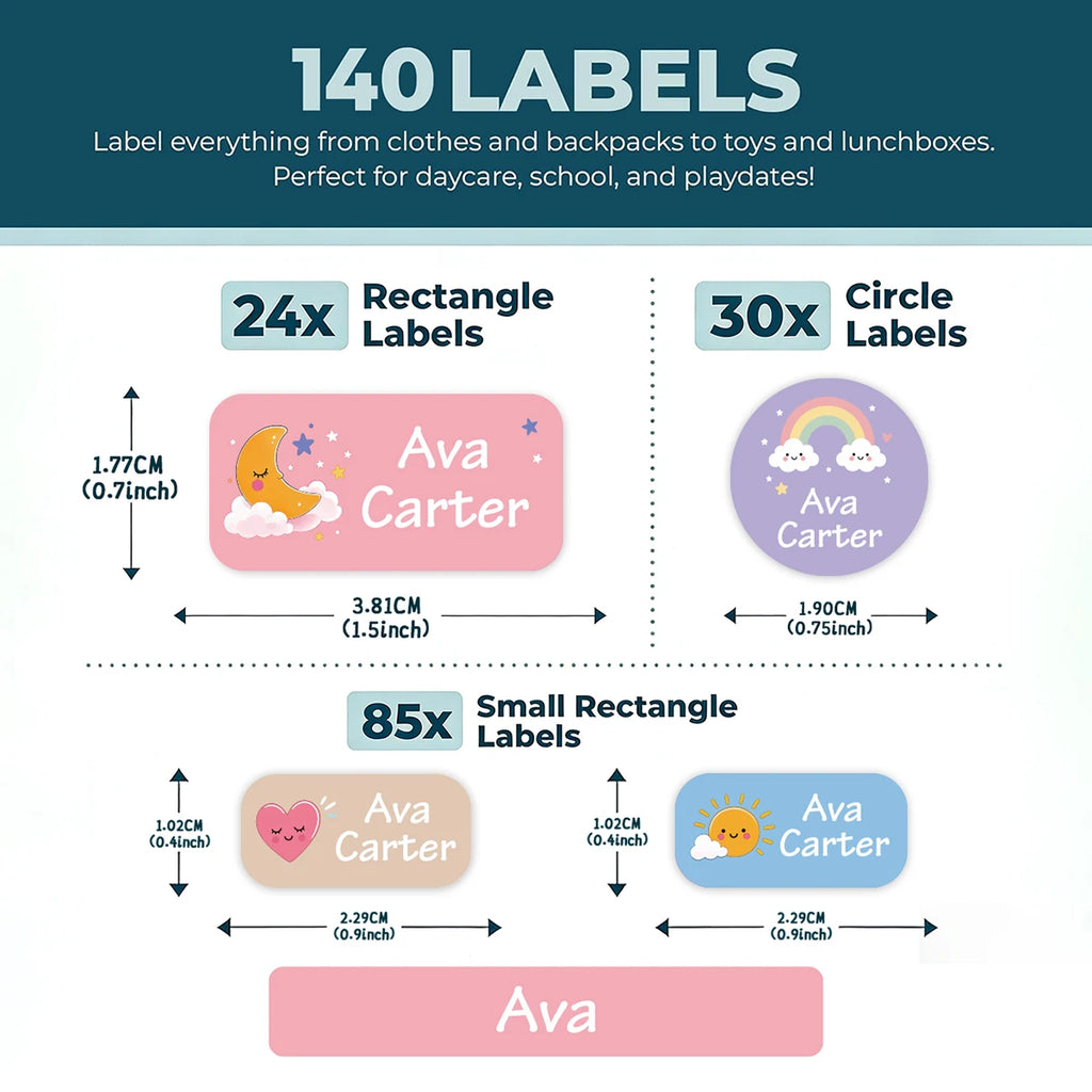 1pc 140 PCS Custom Name Labels, Personalized Cute Daydream Stickers for Bottles, Bags, Lunch Boxes, Clothes & Supplies