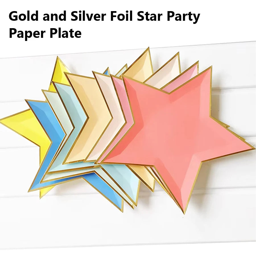 8Pcs Star Paper Plates Party Decoration Disposable Tableware for Dinner Cakes Birthday Wedding Party Supplies