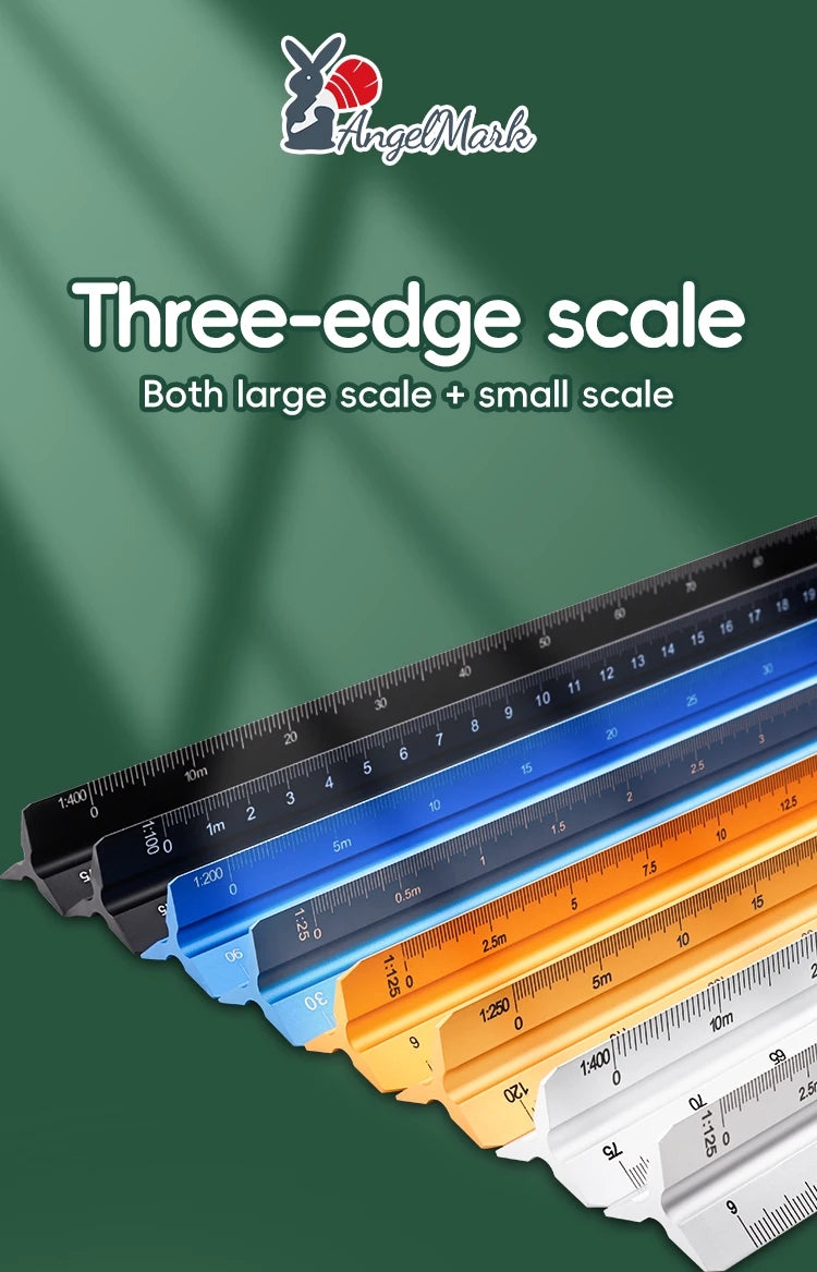 Space Ball 30cm Triangular Scale Ruler Metal Straight Ruler Metric Architect Engineer Accurate Drafting Measure Tool