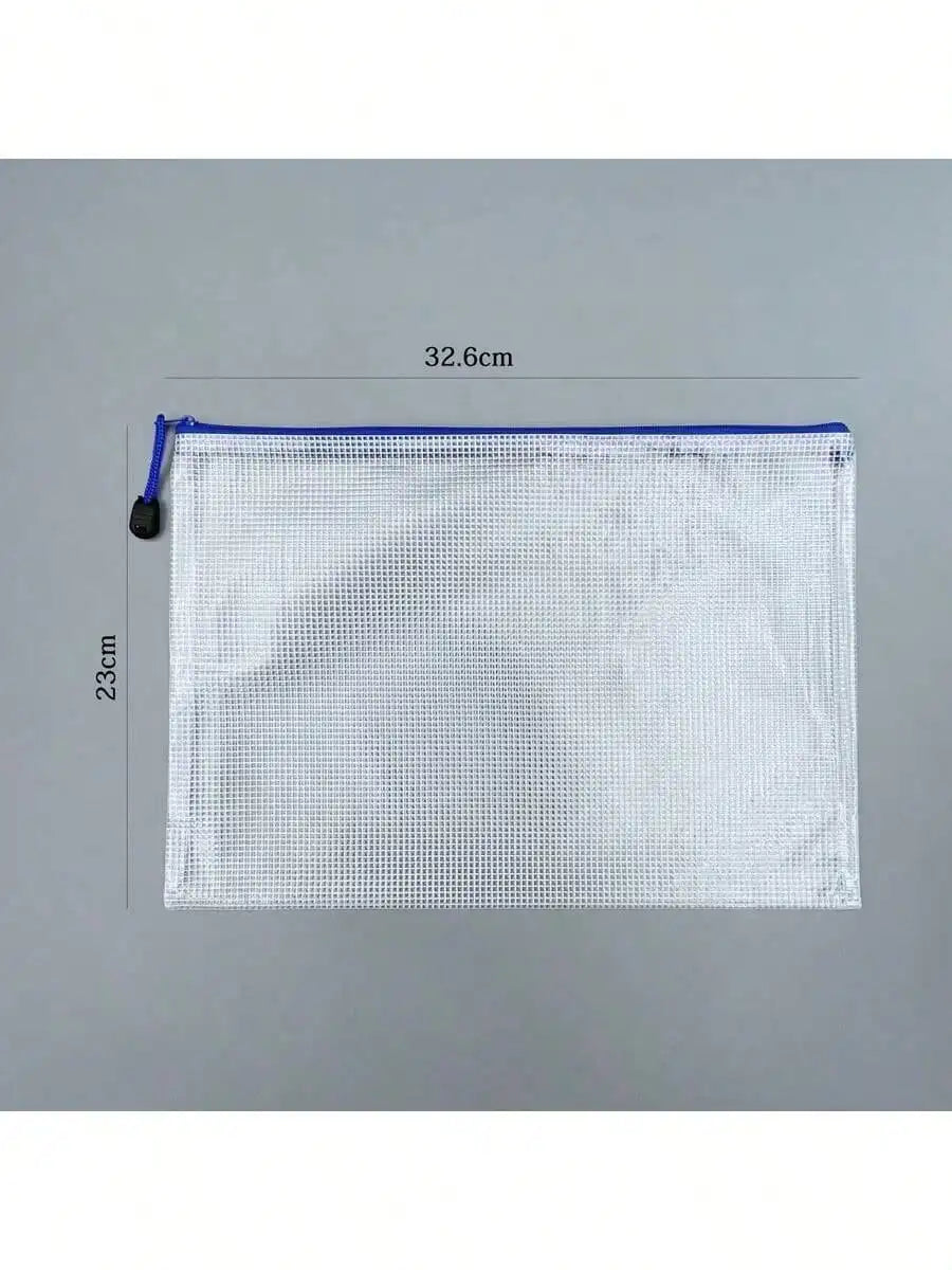 12pcs A4 Waterproof Zippered File Bags Plastic Mesh Bag for Travel Office Supplies 5 Colors