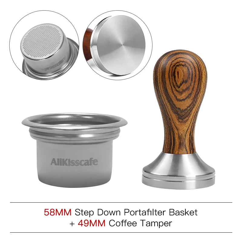 AliKisscafe 58mm to 49mm Step Down Filter Basket Kit Screen Tamper For Bottomless Portafilter Espresso Accessories Barista Tools