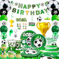 Soccer Party Decorations,113pcs Party Decorations&Tableware Set-Soccer Birthday Banner Balloons Whistle Keychain Plates etc