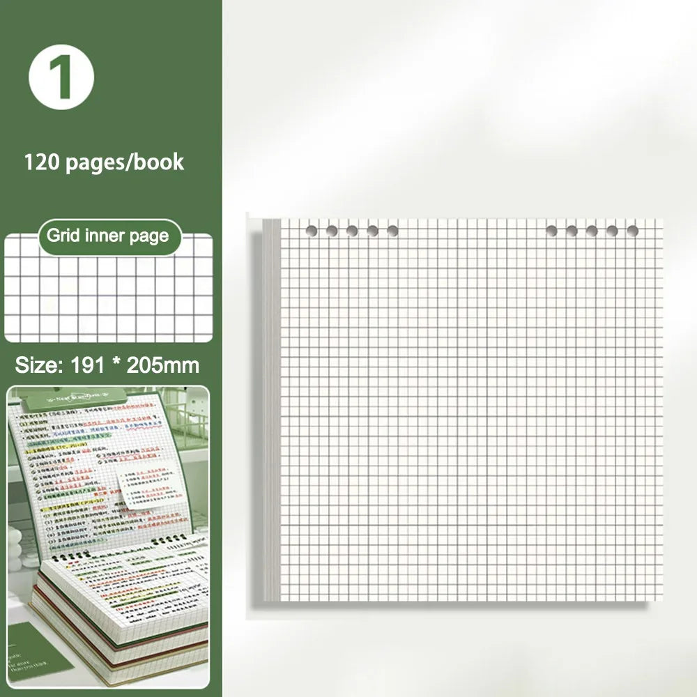 Multifunctional 120 Pages Loose-leaf Notebook Color Detachable Diary Book Grid Inner Pages Flip Up Hand Account Book Students