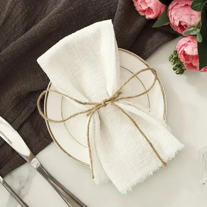 10Pcs 32x32cm Handmade Cloth Napkins with Fringe, Delicate Rustic Decorative Table Napkins for Wedding/Dinner/Party