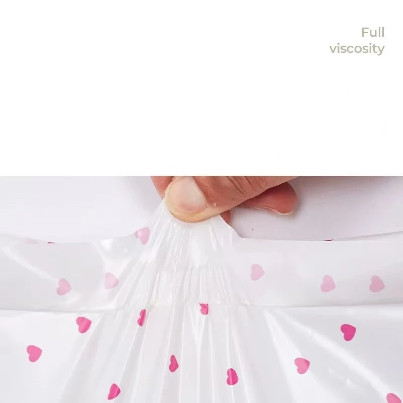 50Pcs New Pink Courier Bags Bow Heart Pattern Poly Frosted Self-Seal Shoe Bag PE Delivery Envelope Mailer Mailing Bags Organizer