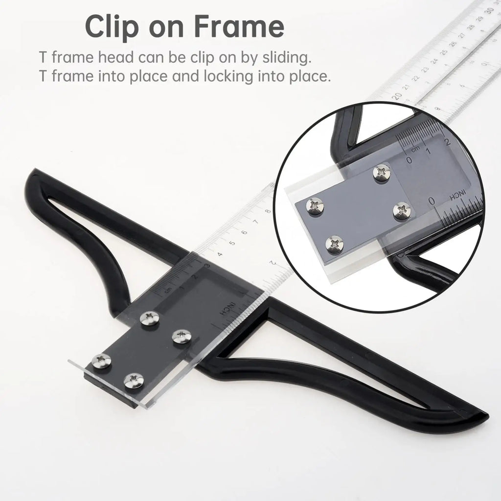 Metric & Imperial Scales Aluminum Alloy Angle Triangle Ruler 45cm T Square Acrylic Ruler Measuring Tool Set for Carpentry