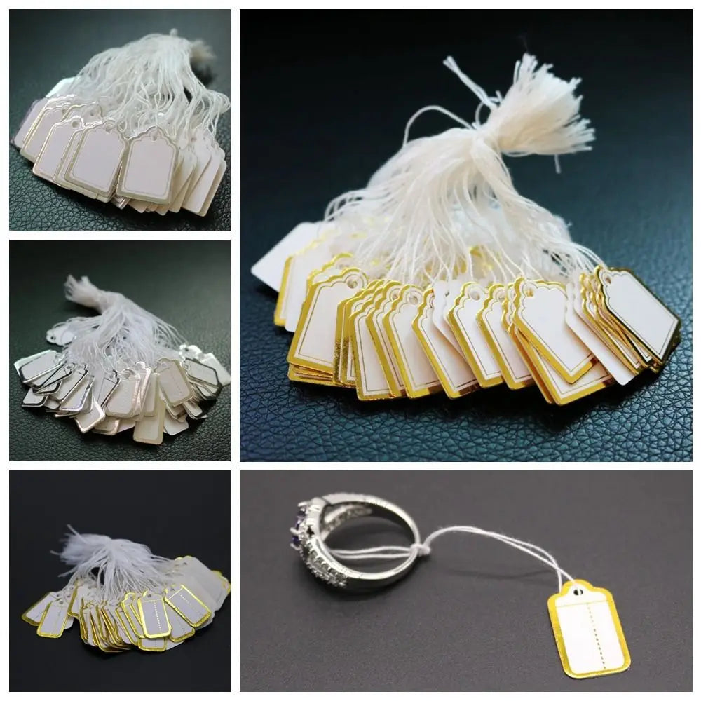 100PCS Round Rectangle Card Paper Gold/Silver Edge Hanging Tags Display Tool Jewellery Hangtags Jewelry Price Labels Accessories