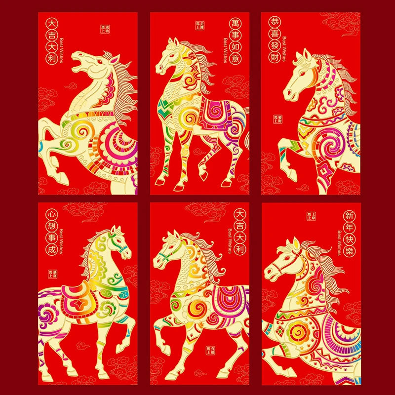 12-Pack 2026 Year of the Horse Chinese New Year Lucky Money Envelopes, Cartoon Red Packet for Spring Festival