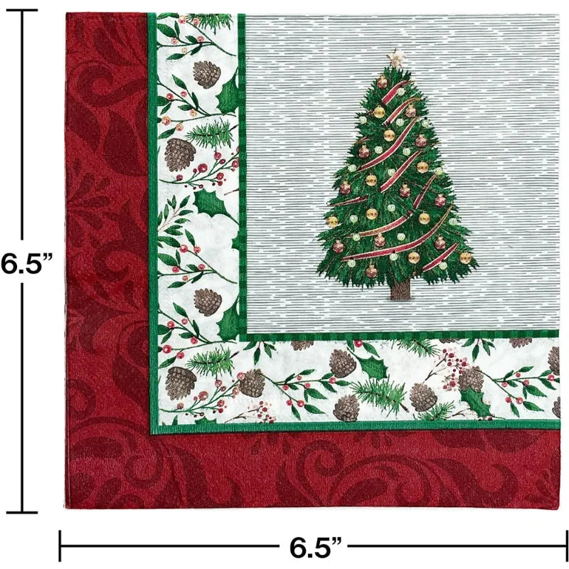 20pcs/Pac 33cm 2-Ply Christmas Tree Paper Napkins Food Grade Printed Cocktail Napkins Commercial Drawing Tissues Square Tissues