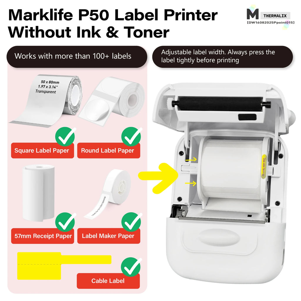 Marklife P50 Thermal Label Printer Mini Bluetooth Self-Adhesive Sticker Printer for School Office Kitchen To Tag Price Machine