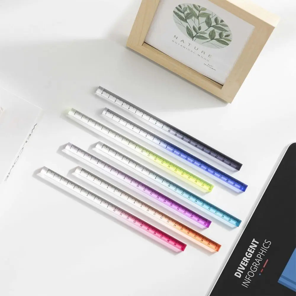 Transparent Straight Ruler High Quality 20CM Acrylic Scale Ruler Gradient Color Quadrangular Ruler Creative Stationery