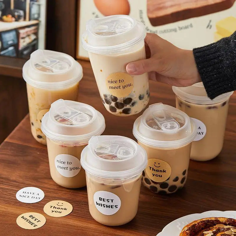 10pcs Transparent Coffee Cups With Lids U-shaped Disposable Cups For Hot Drink Milk Tea Takeaway Beverage Cups〔CC11〕